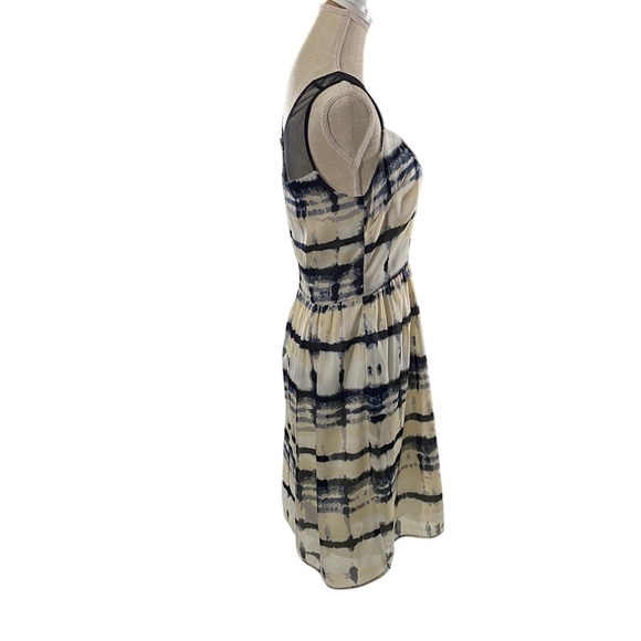 Bar III Women Cream Blue Abstract At Knee A-Line Dress Sz M Mesh Neck Sleeveless - Picture 7 of 14
